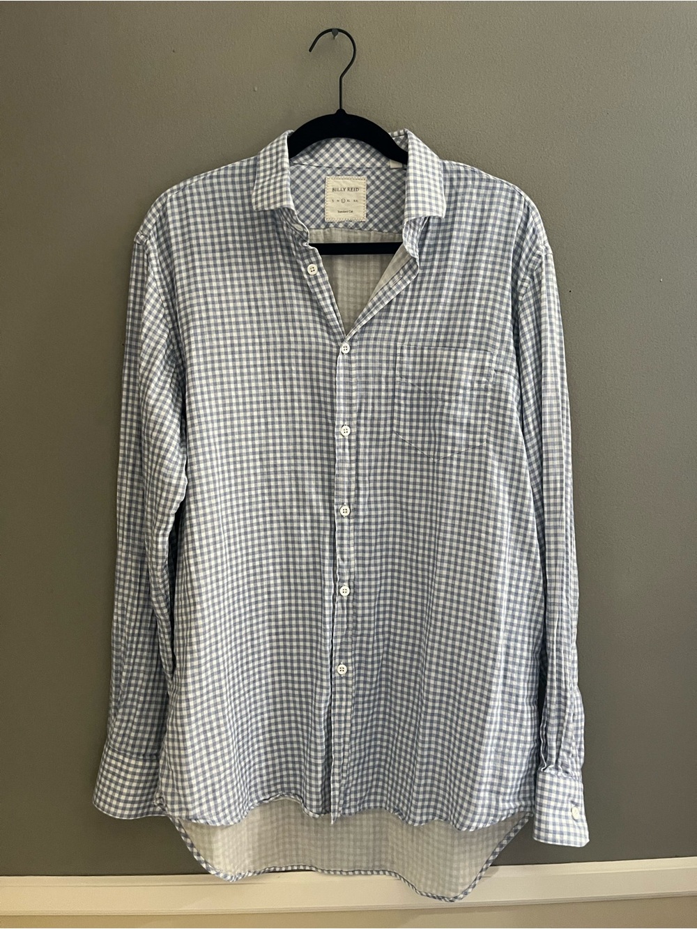 Billy Reid Button-Down Shirt Gingham Light Blue White Long Sleeve Italian Cotton